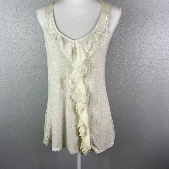 Women's Kenar - off white tank top with ruffle detail size Larg - Picture 2 of 10